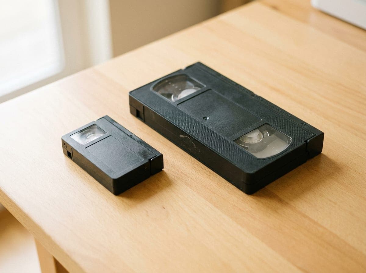 קלטת VHS-C לצד מתאם בגודל VHS