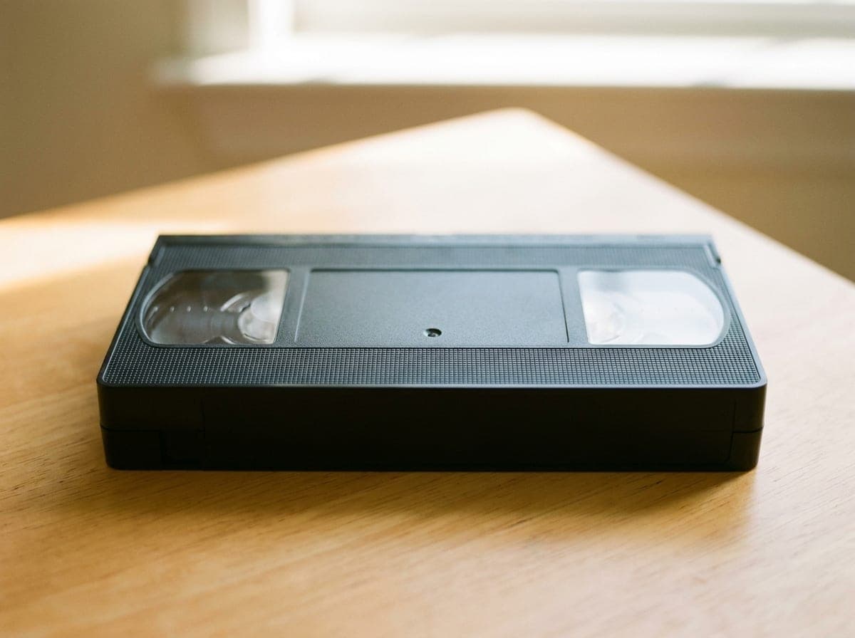 קלטת VHS ישנה על שולחן עץ